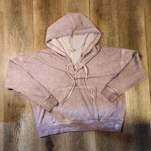 ✨🌹American Eagle Outfitters Distressed Lace-Up V-Neck Hoodie Sweatshirt-M